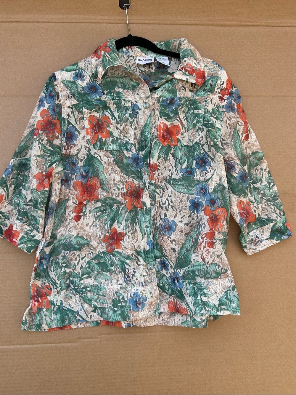 Bonworth Lace Blouse Women's Multicolor Medium Petite Button Down Collared